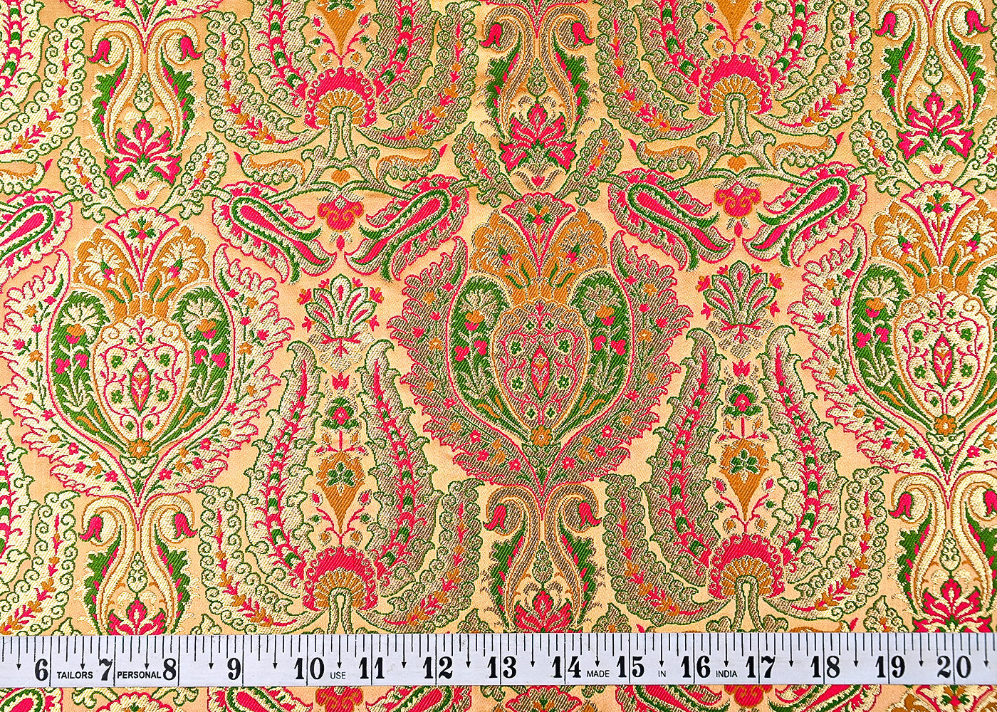 (Pre-Cut 1 MTR) Beige Banarasi Brocade Fabric With All Over Thread And Zari Handloom 18740