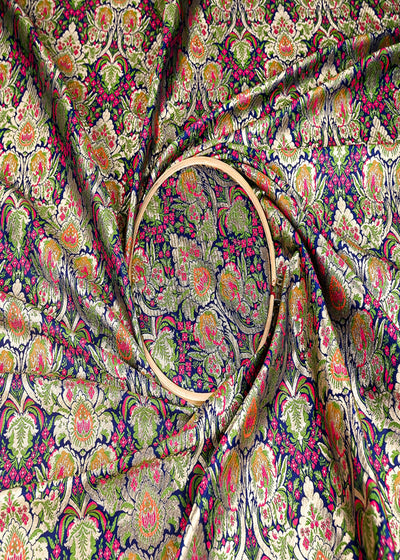 (Pre-Cut 0.85 MTR) Blue Banarasi Brocade Fabric With All Over Thread And Zari Handloom 18742