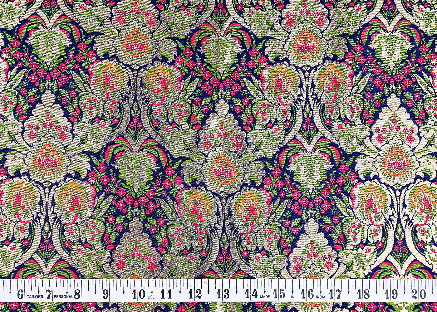 (Pre-Cut 0.85 MTR) Blue Banarasi Brocade Fabric With All Over Thread And Zari Handloom 18742