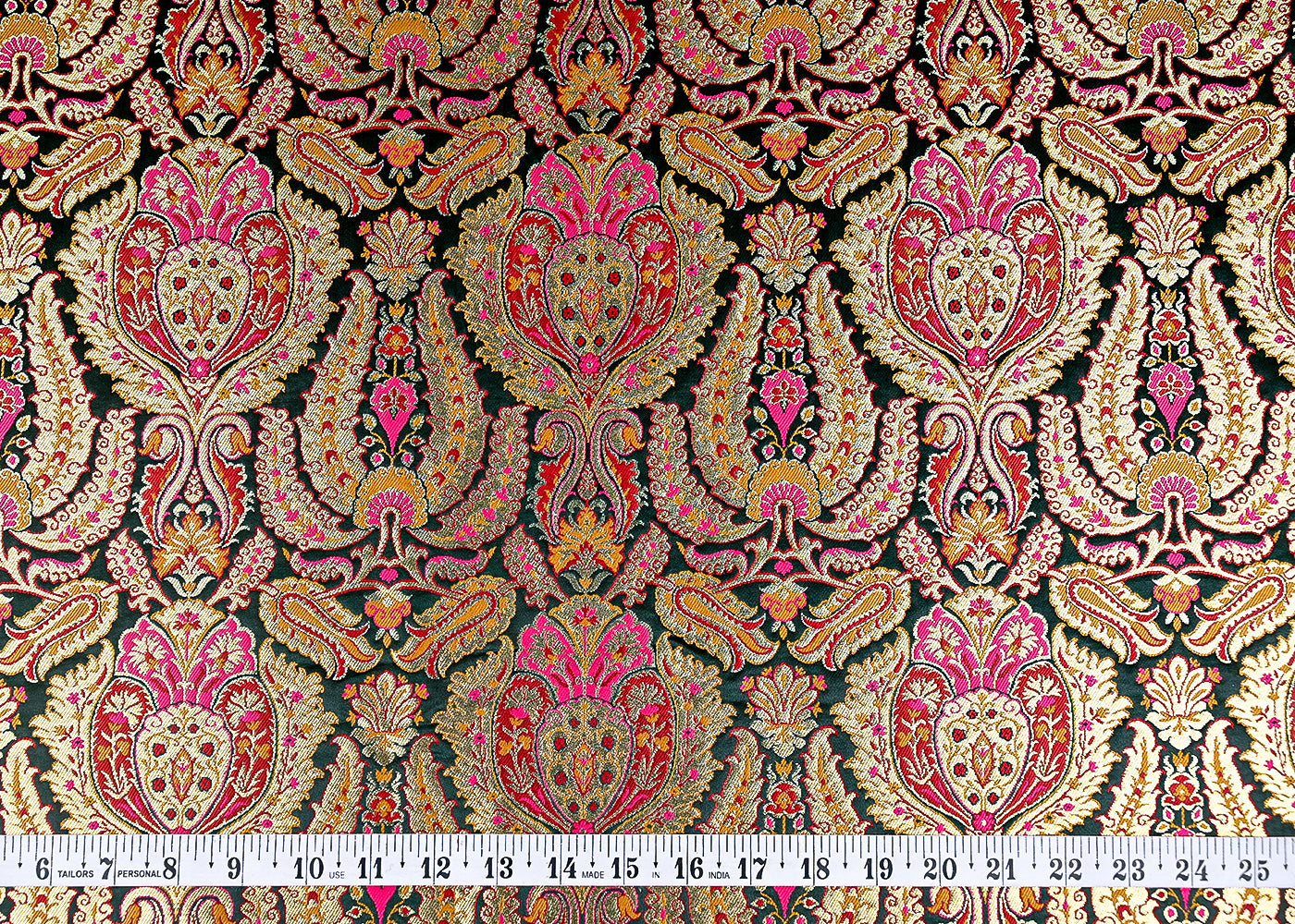 (Pre-Cut 0.8 MTR) Bottle Green Banarasi Brocade Fabric With All Over Thread And Zari Handloom 18744