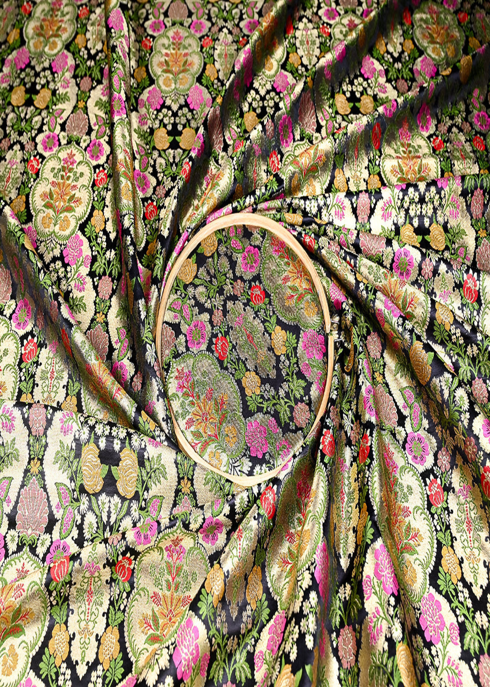 (Pre-Cut-1.9-MTR)-Black-Banarasi-Brocade-Fabric-With-All-Over-Thread-And-Zari-Handloom-18745