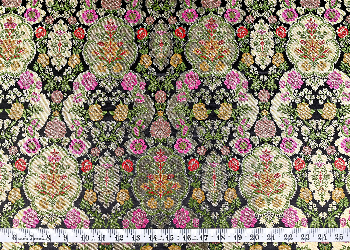 (Pre-Cut 1.9 MTR) Black Banarasi Brocade Fabric With All Over Thread And Zari Handloom 18745