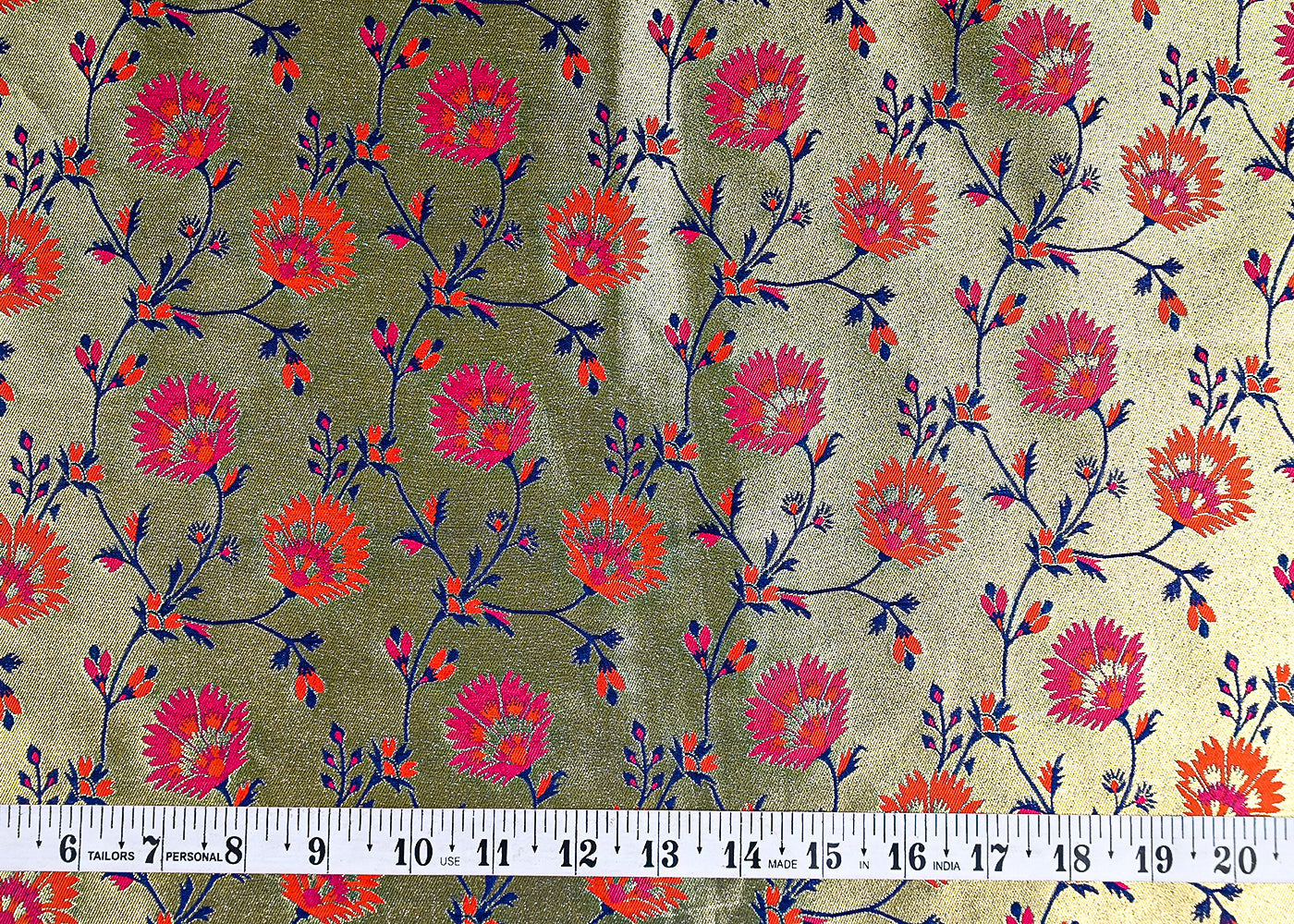 (Pre-Cut 1.9 MTR) Golden Banarasi Brocade Fabric With All Over Thread And Zari Handloom 18746