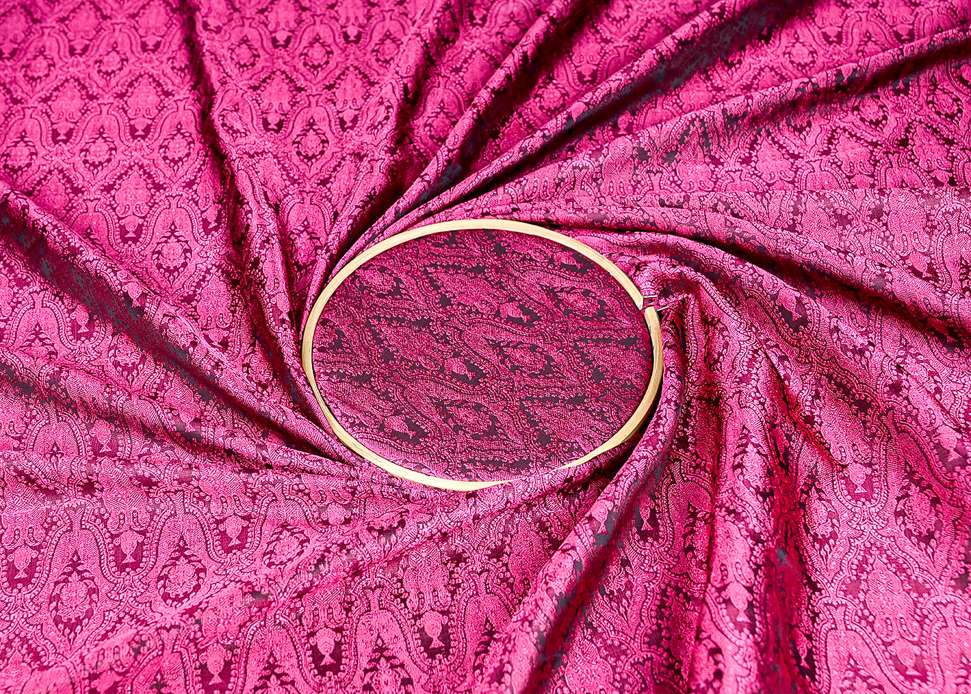 (Pre-Cut 2.55 MTR) Wine Banarasi Brocade Fabric With All Over Thread Handloom 18753