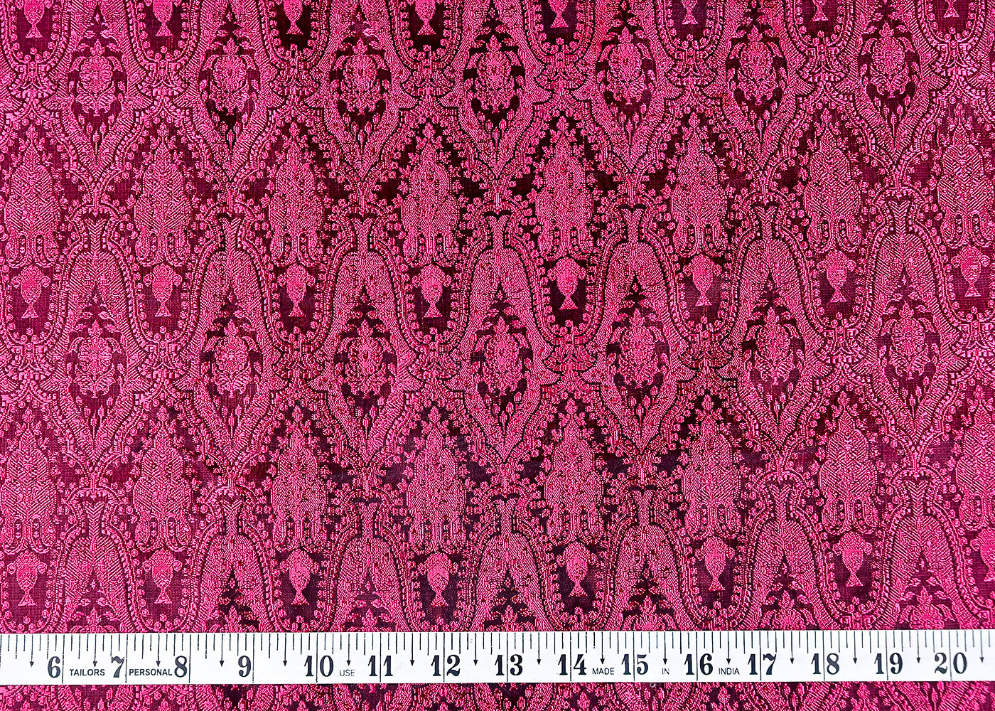 (Pre-Cut 2.55 MTR) Wine Banarasi Brocade Fabric With All Over Thread Handloom 18753