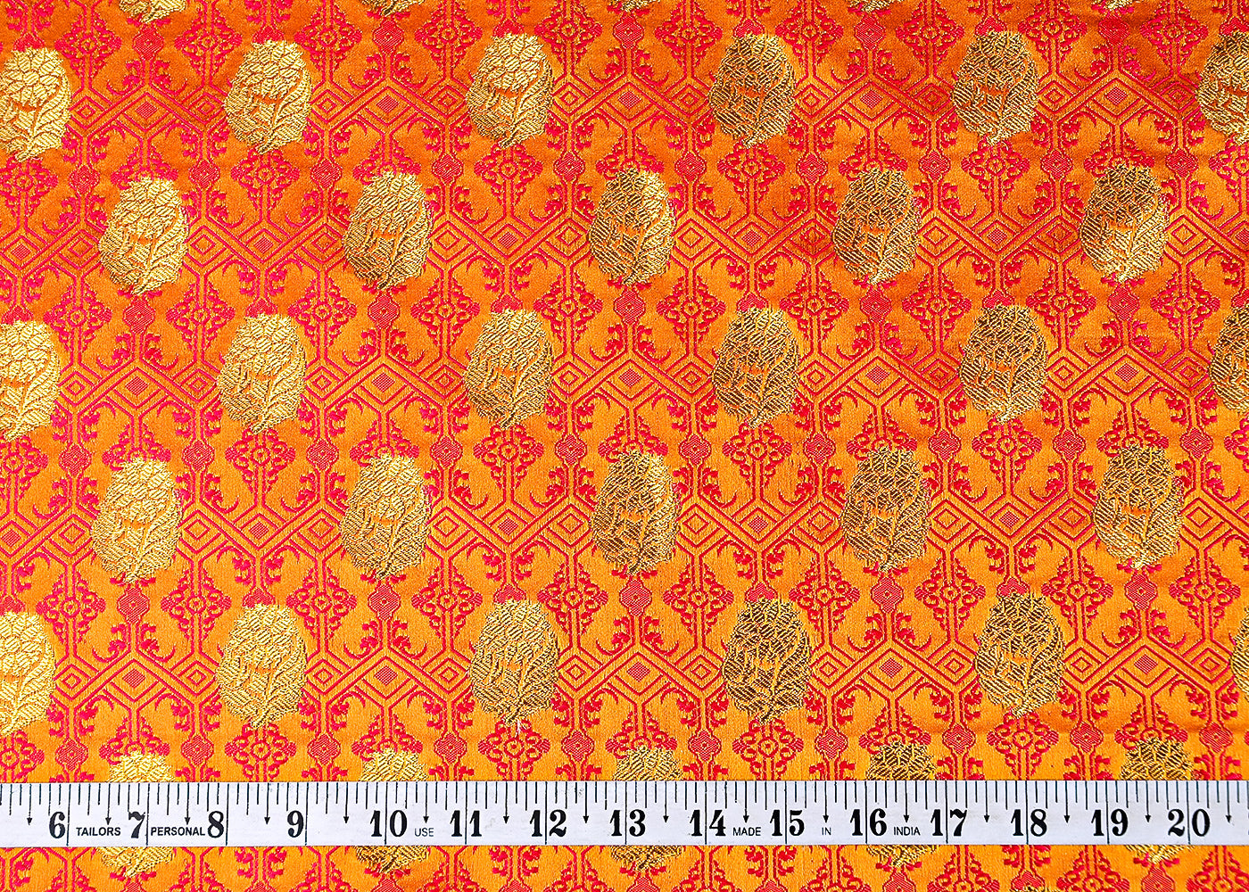 (Pre-Cut 2.4 MTR) Mustard Banarasi Brocade Fabric With All Over Thread And Zari Handloom 18758