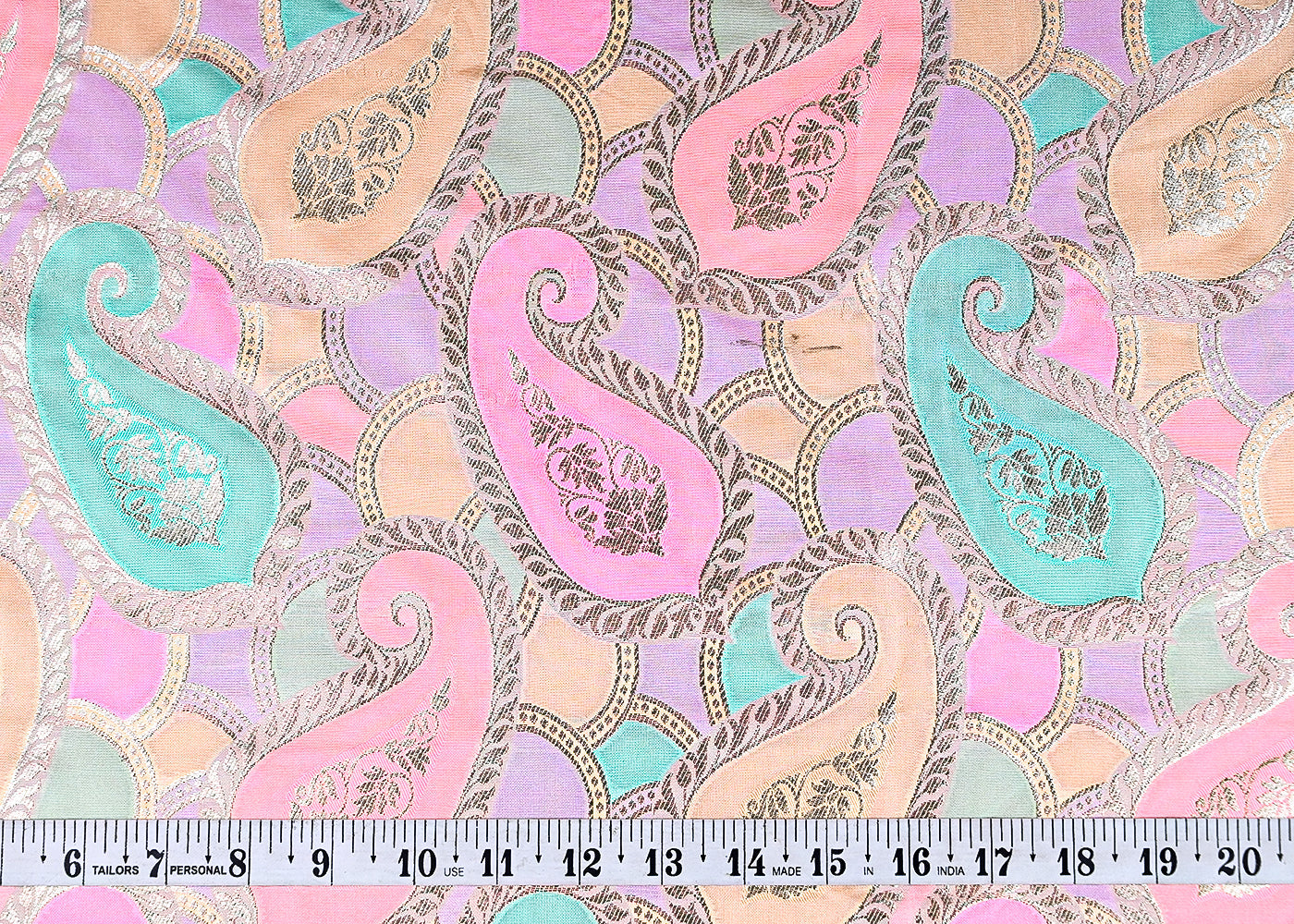 (Pre-Cut 1.1 MTR) Multi-Color Banarasi Brocade Fabric With All Over Golden Zari Handloom 18761