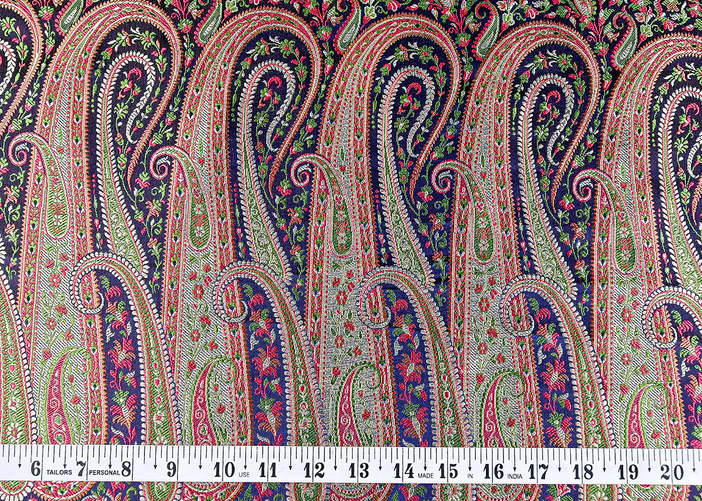 (Pre-Cut 1.3 MTR) Dark Blue Banarasi Brocade Fabric With All Over Thread And Zari Handloom 18768