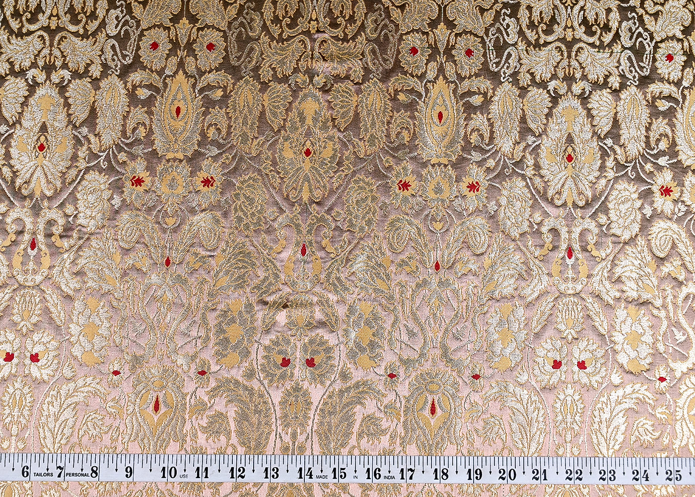 (Pre-Cut 2 MTR) Blush Pink Banarasi Brocade Fabric With All Over Thread And Zari Handloom 18769