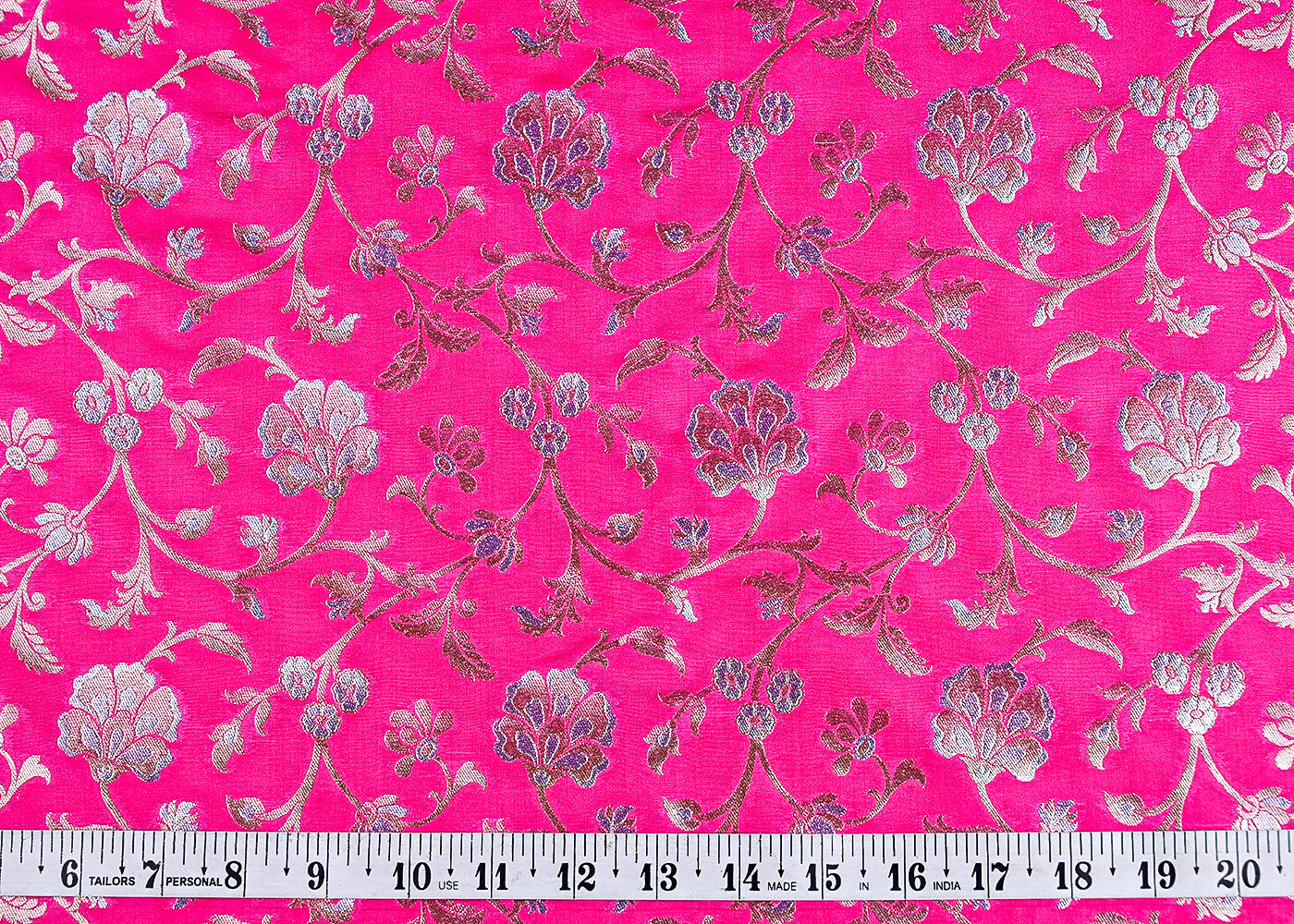 (Pre-Cut 2.15 MTR) Magenta Banarasi Brocade Fabric With All Over Golden Zari Handloom 18777