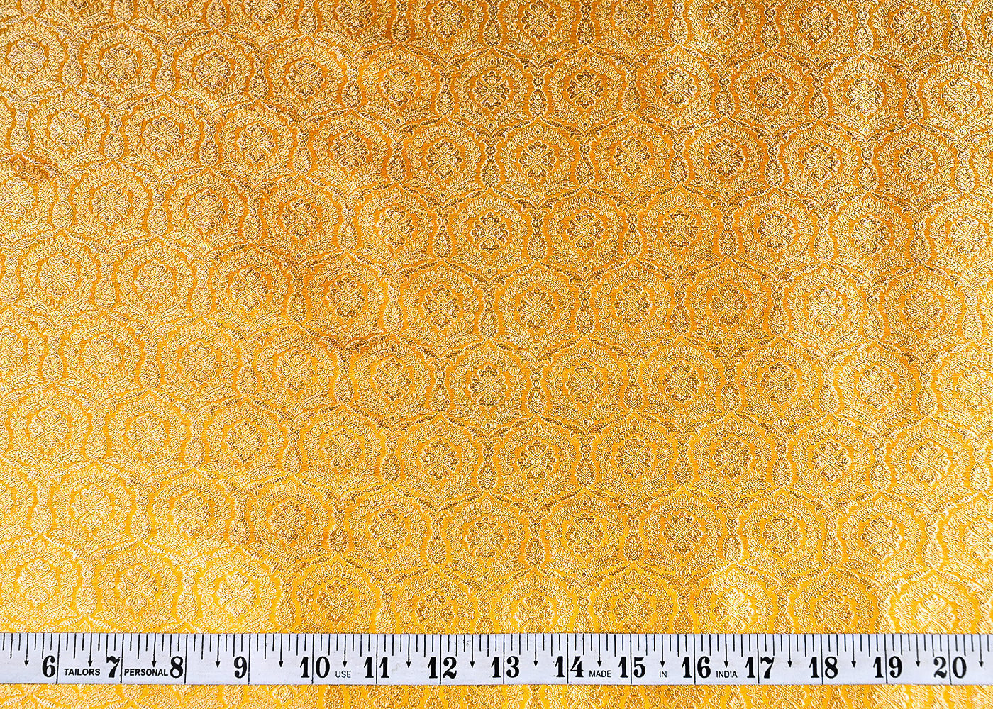 (Pre-Cut 1.8 MTR) Yellow Banarasi Brocade Fabric With All Over Golden Zari Handloom 18778