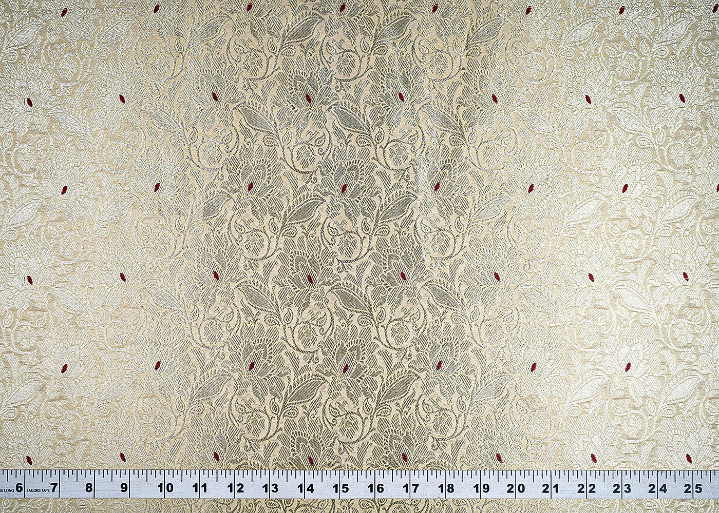 (Pre-Cut 1 MTR) Beige Banarasi Brocade Fabric With All Over Thread And Zari Handloom 18781