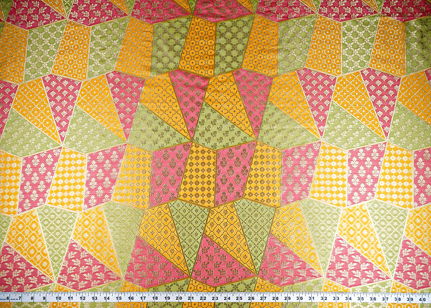 (Pre-Cut 1.45 MTR) Multi-Color Banarasi Brocade Fabric With All Over Golden Zari Handloom 18789