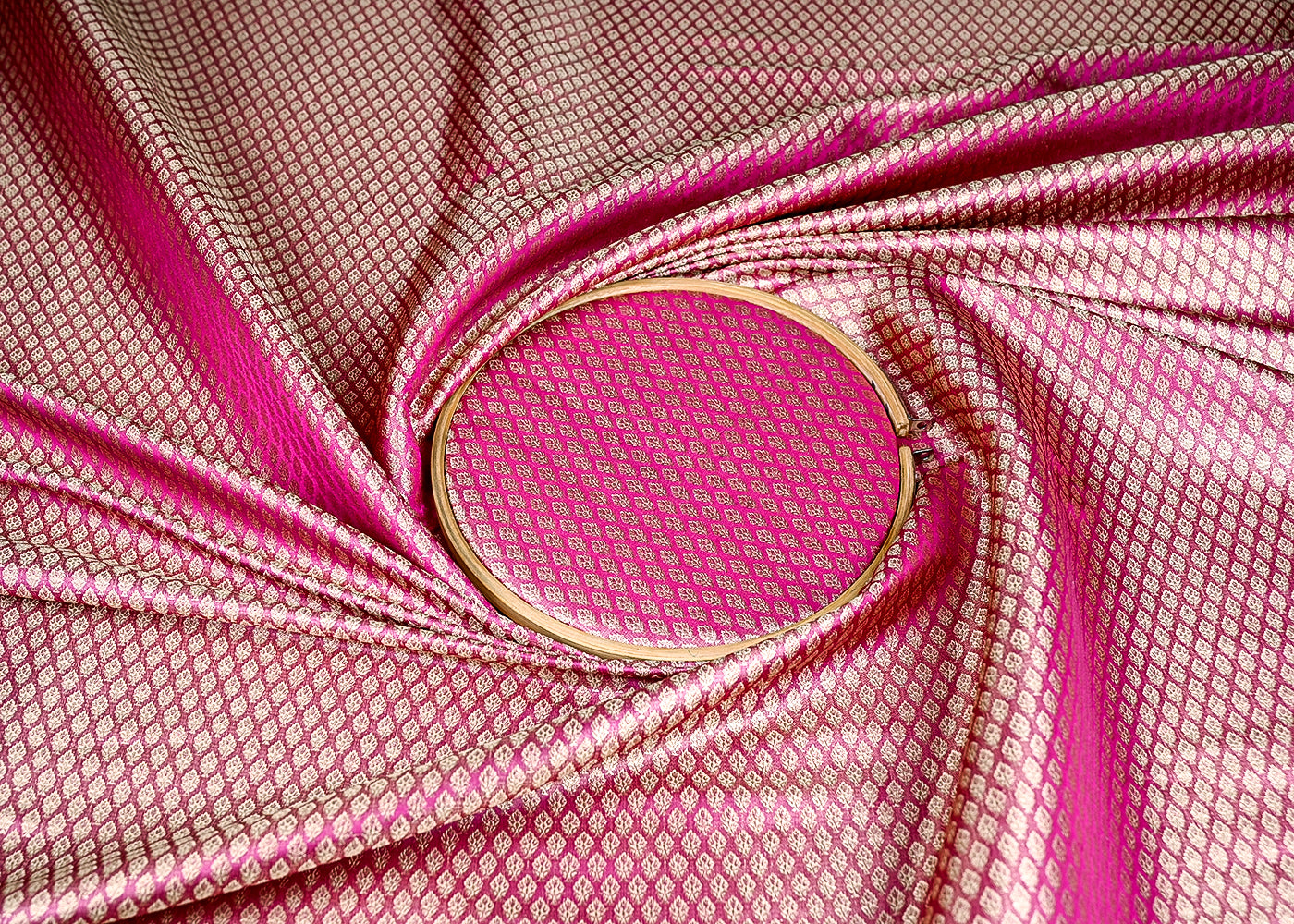 (Pre-Cut 1.35 MTR) Purple Banarasi Brocade Fabric With All Over Golden Zari Handloom 18793