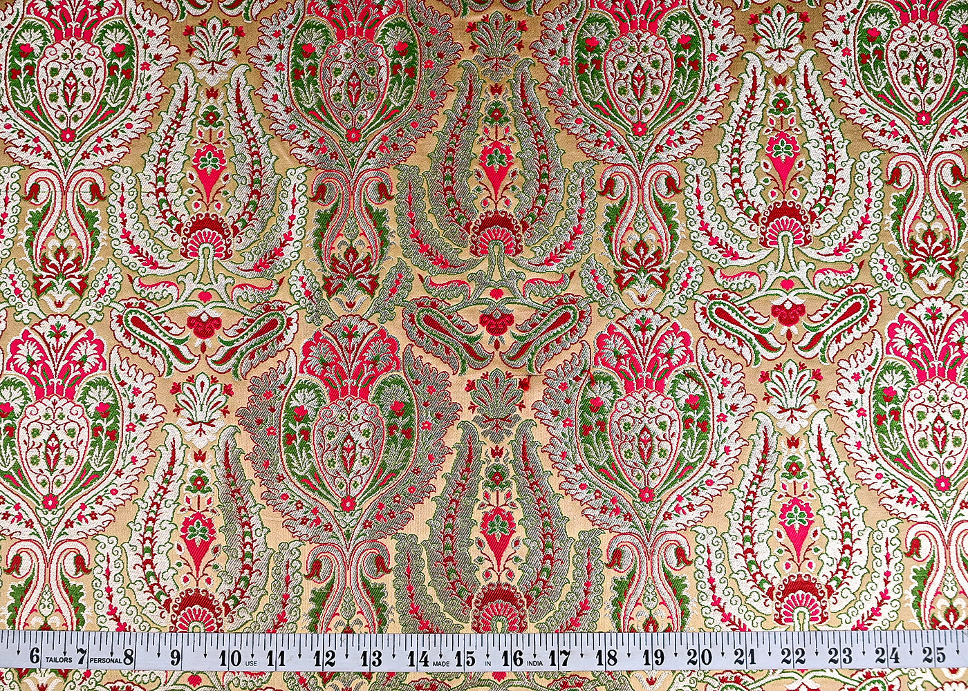 (Pre-Cut 2 MTR) Beige Banarasi Brocade Fabric With All Over Thread And Zari Handloom 18795