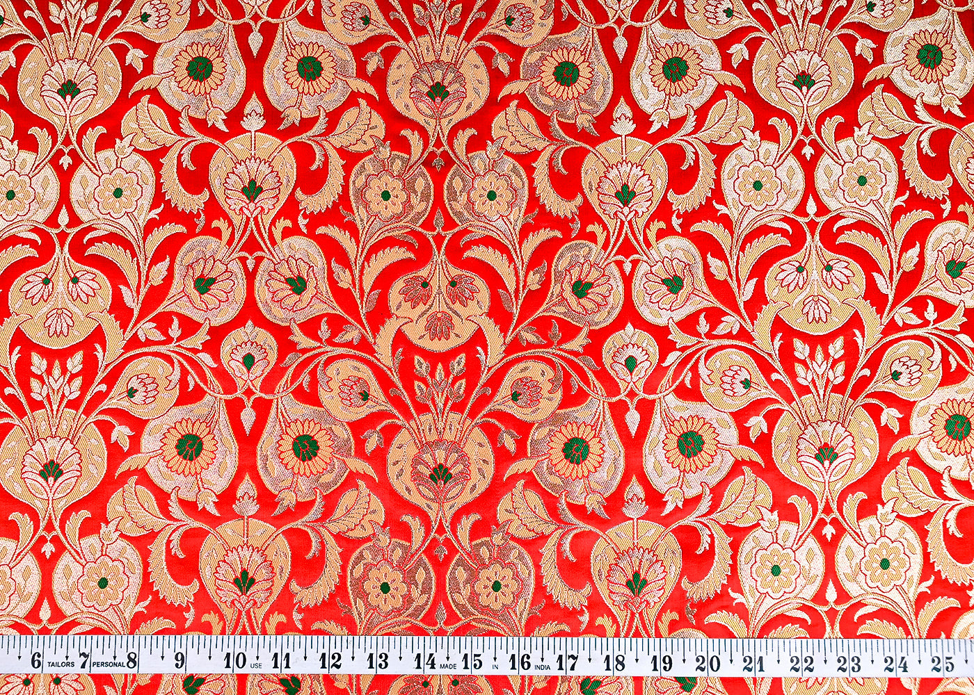 (Pre-Cut 0.7 MTR) Red Banarasi Brocade Fabric With All Over Thread And Zari Handloom 18797