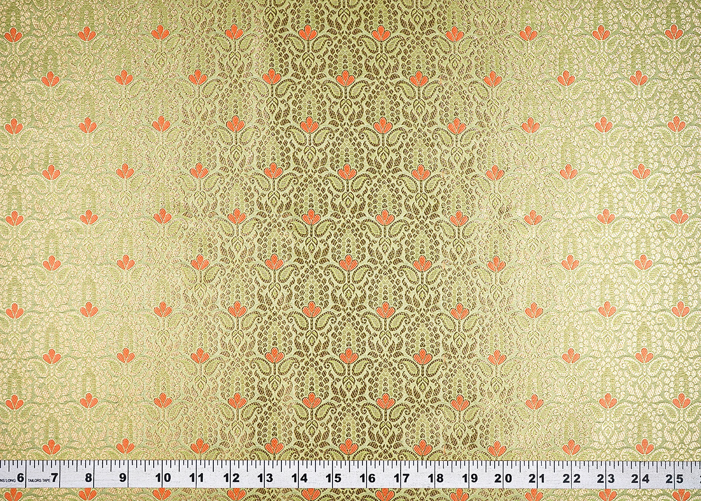 (Pre-Cut 2.9 MTR) Pista Green Banarasi Brocade Fabric With All Over Thread And Zari Handloom 18802