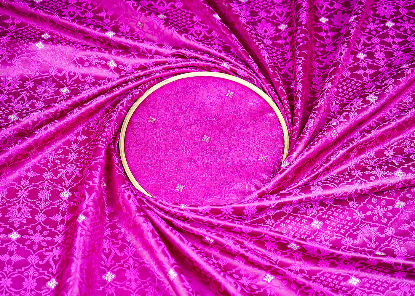 (Pre-Cut 2.2 MTR) Purple Banarasi Brocade Fabric With All Over Thread And Zari Handloom 18807