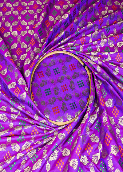 (Pre-Cut 1.45 Mtr) Purple Banarasi Brocade Fabric With All Over Thread And Zari Handloom 18813
