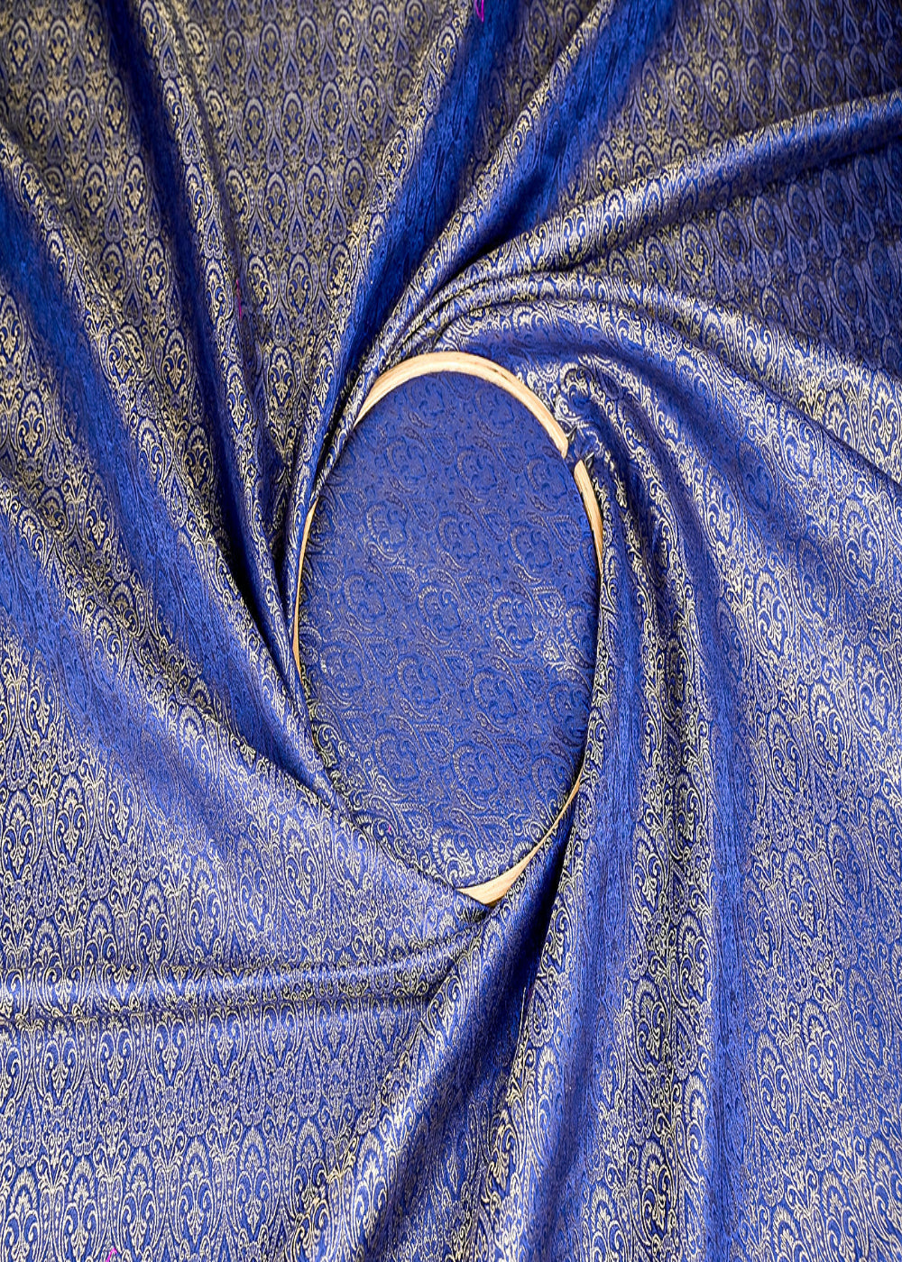 (Pre-Cut-2.7-Mtr)-Navy-Blue-Banarasi-Brocade-Fabric-With-All-Over-Zari-Handloom-18816