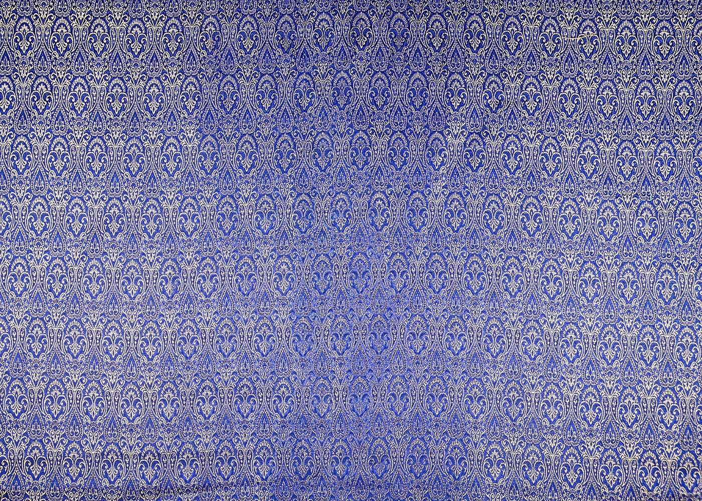 (Pre-Cut 2.7 Mtr) Navy Blue Banarasi Brocade Fabric With All Over Zari Handloom 18816