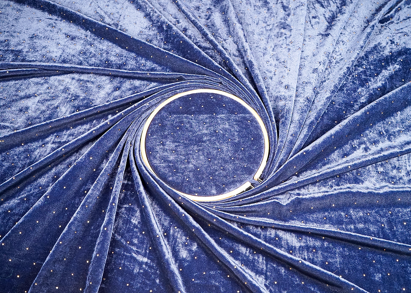 (Pre-Cut 2.15 Mtr) Blue Velvet Fabric With All Over Sarwoski Work 18827