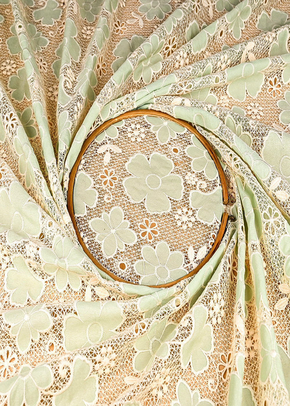 (Pre-Cut-2.4-Mtr)-Pista-Green-Crepe-Fabric-With-All-Over-Cutwork-With-Floral-Pattern-18831
