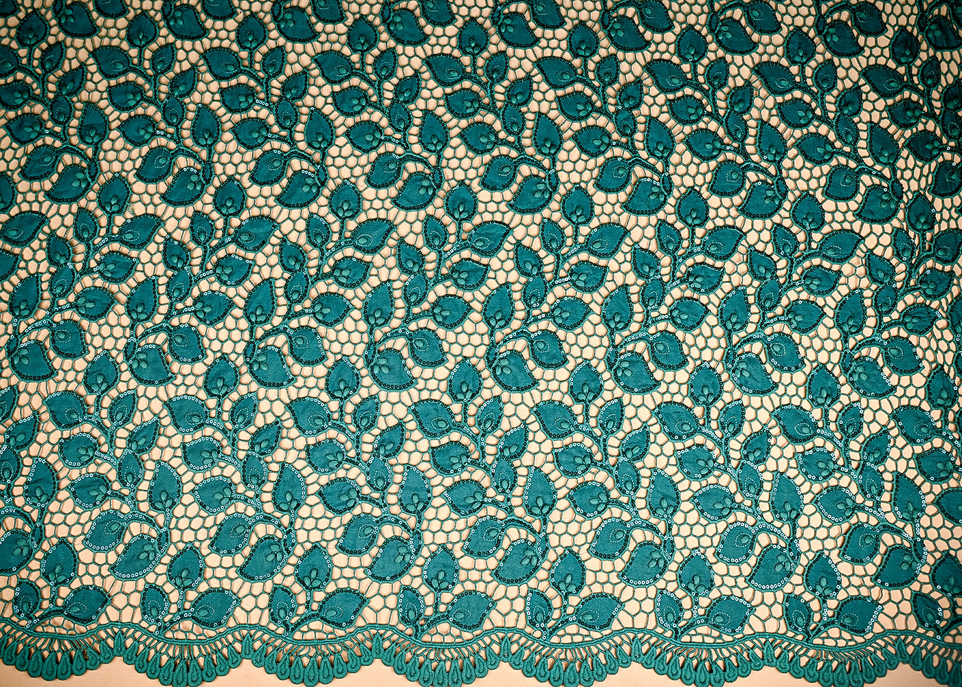 (Pre-Cut 1.15 Mtr) Green Banana Crepe Fabric With All Over Sequins And Cutwork 18832