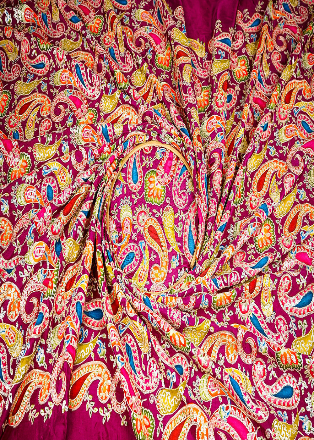 (Pre-Cut-3.75-Mtr)-Wine-Crepe-Fabric-With-All-Over-Sequins-Work-18848