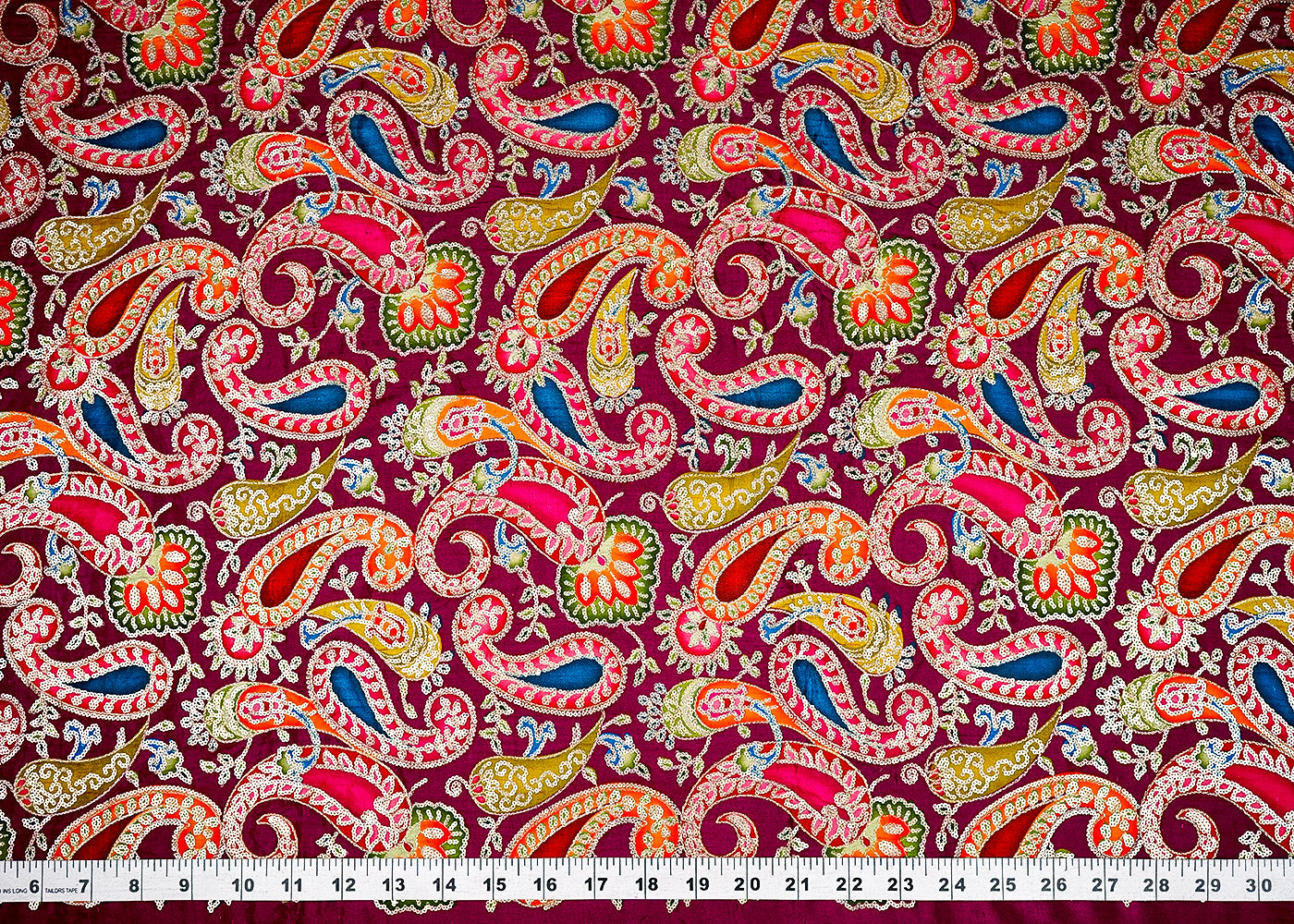 (Pre-Cut 3.75 Mtr) Wine Crepe Fabric With All Over Sequins Work 18848