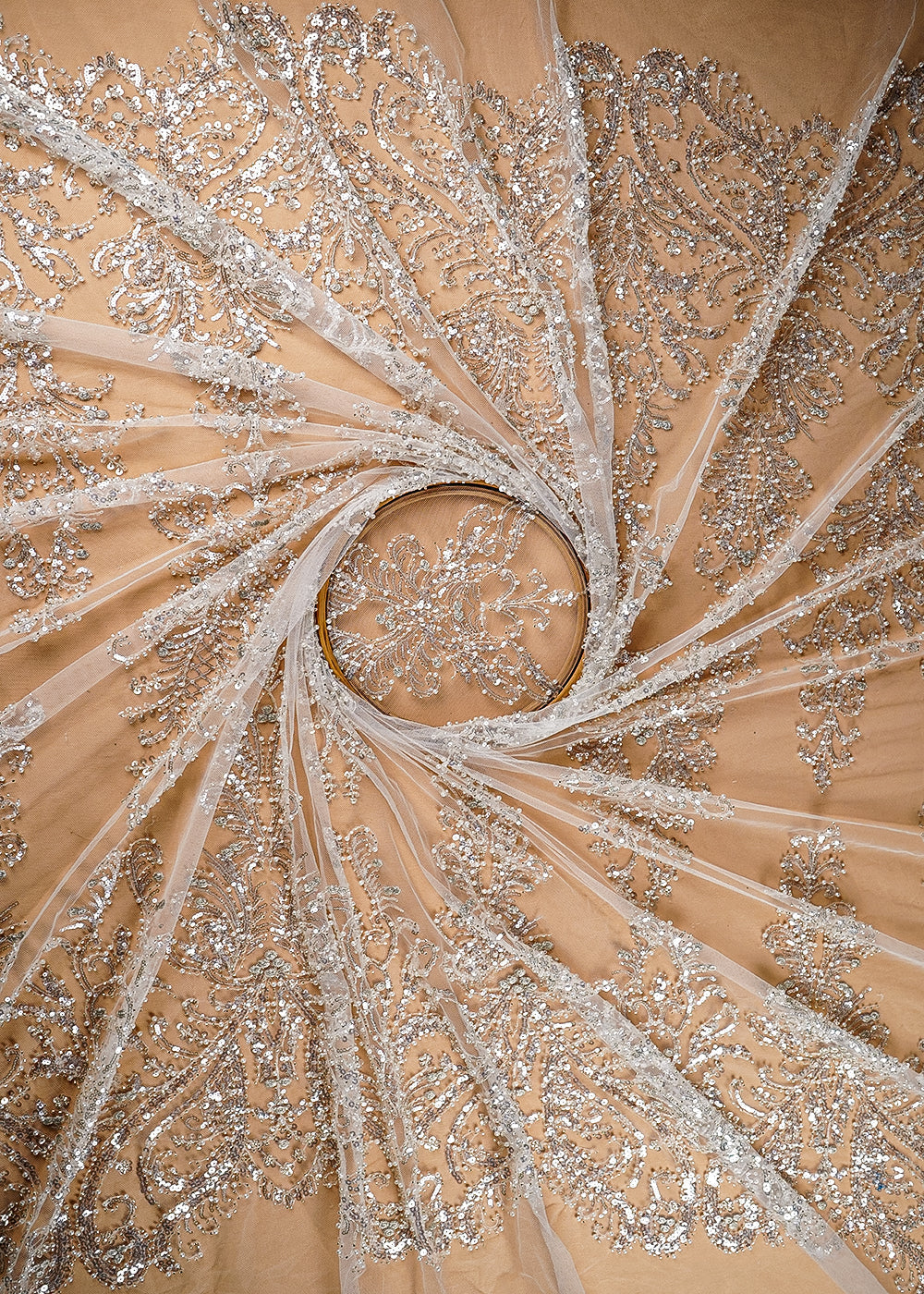 (Pre-Cut-3.15-Mtr)-White-Net-Fabric-With-All-Over-Katdana,-Sequins,-Zari-And-Bead-Work-18853