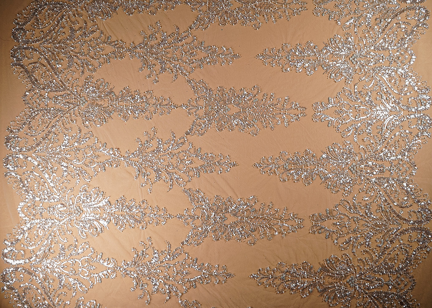 (Pre-Cut-3.15-Mtr)-White-Net-Fabric-With-All-Over-Katdana,-Sequins,-Zari-And-Bead-Work-18853-design-view