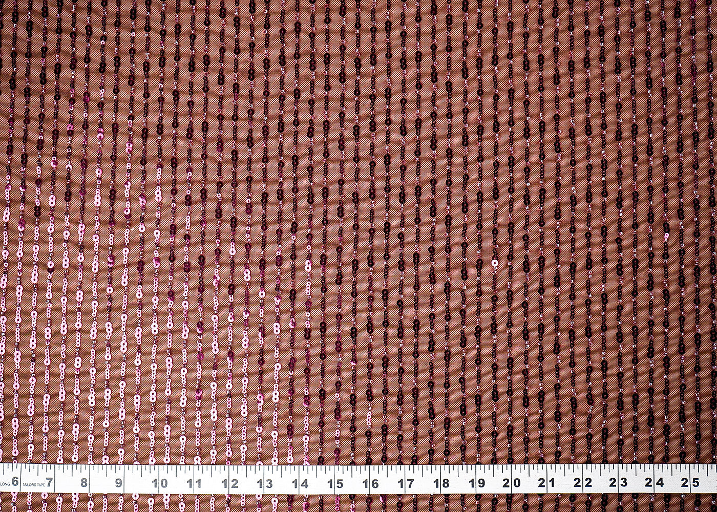 (Pre-Cut 2.5 Mtr) Wine Lycra Net Fabric With All Over Bead And Sequins Work 18854