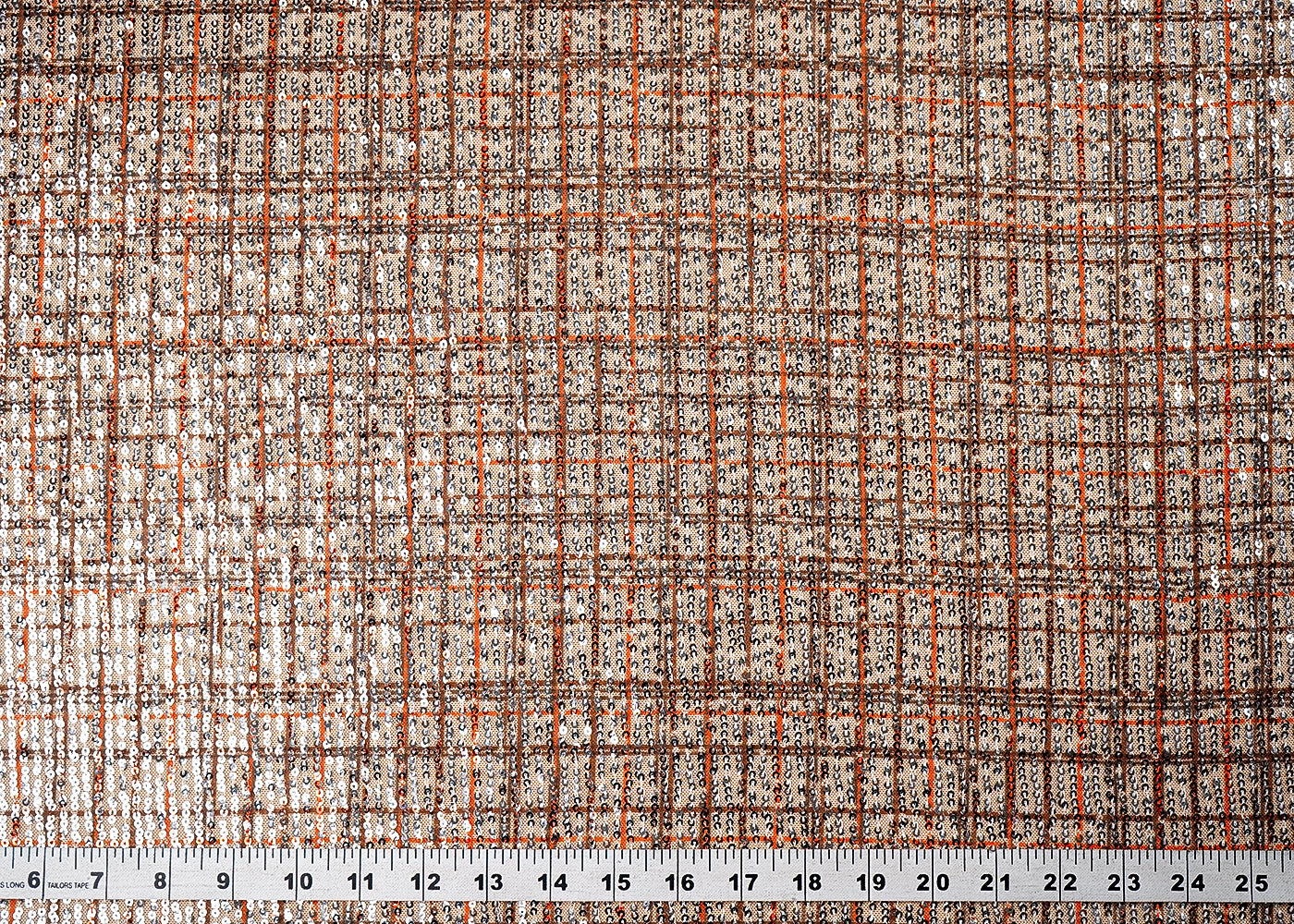 (Pre-Cut 3.6 Mtr) Cream Lycra Net Fabric With All Over Sequins Work 18857