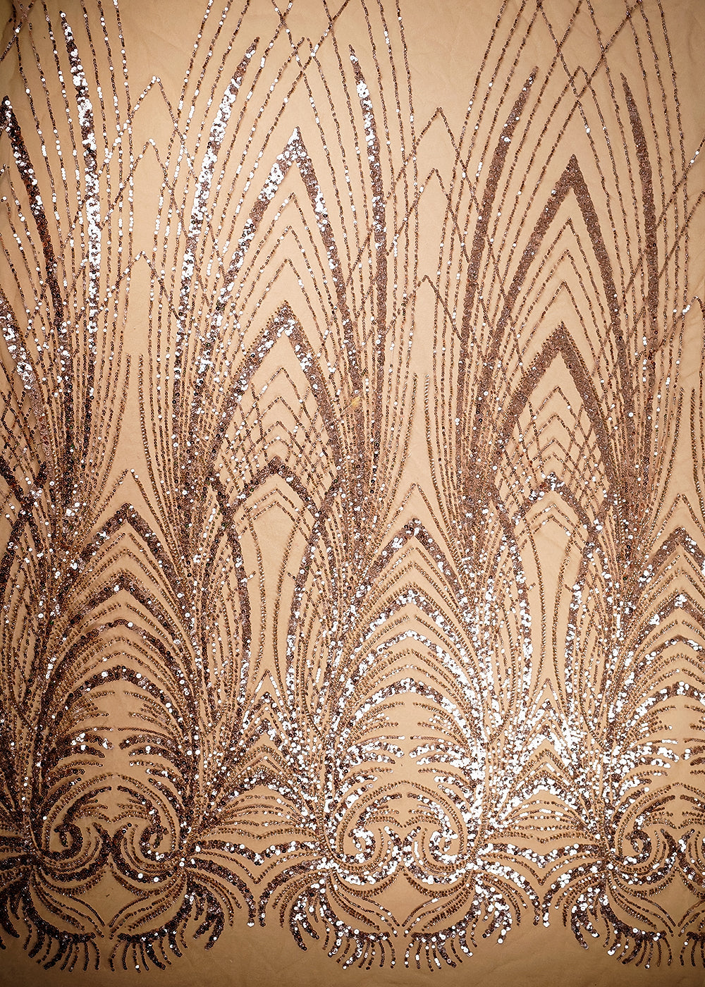 (Pre-Cut-1-MTR)-Rose-Gold-Net-Fabric-With-All-Over-Katdana,-Sequins-And-Bead-Work-18870-design-view