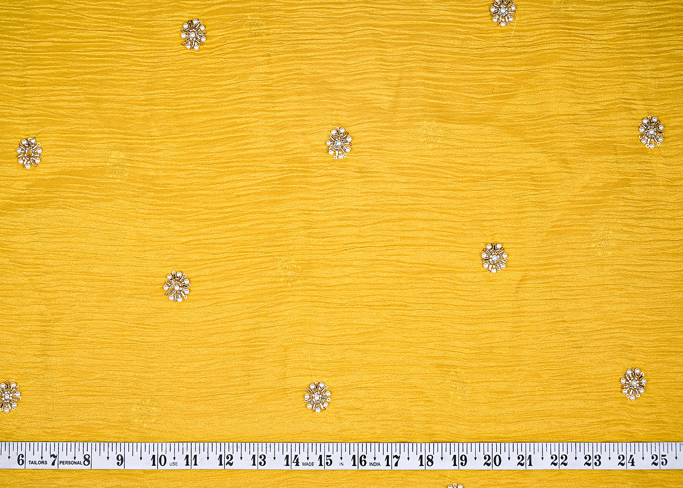 (Pre-Cut-2.7-MTR)-Yellow-Crushed-Tissue-Fabric-With-All-Over-Katdana,-Sequins-And-Bead-Work-18874-measurement-view