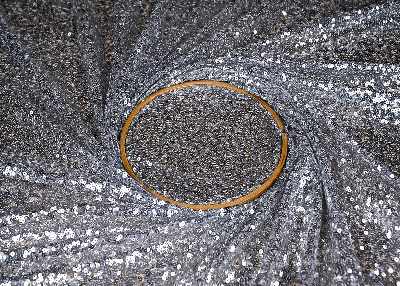 (Pre-Cut-1-MTR)-Silver-Net-Fabric-With-All-Over-Sequins-Work-18876