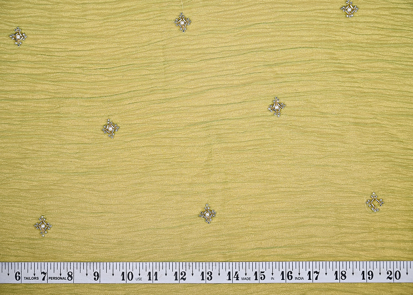(Pre-Cut-1-MTR)-Light-Green-CrushedTissue-Fabric-With-All-Over-Katdana-And-Bead-Work-18880-measurement-view