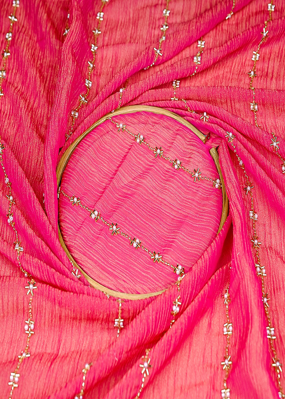 (Pre-Cut-1-MTR)-Rani-Pink-Tissue-Crushed-Fabric-With-All-Over-Katdana-And-Bead-Work-18888