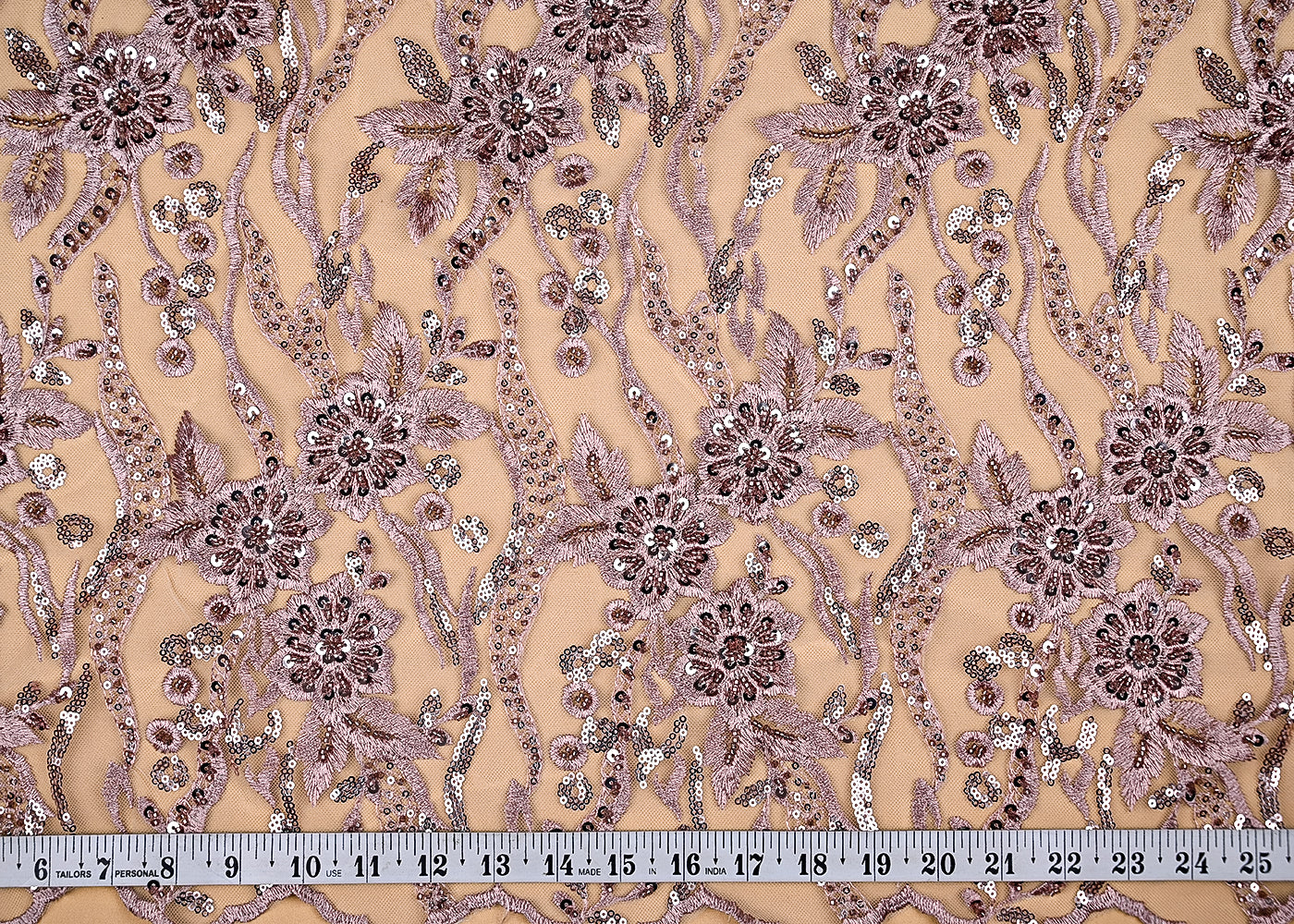 (Pre-Cut-1-MTR)-Rose-Pink-Net-Fabric-With-All-Over-Sequins,-Thread-And-Katdana-Work-18892-measurement-view