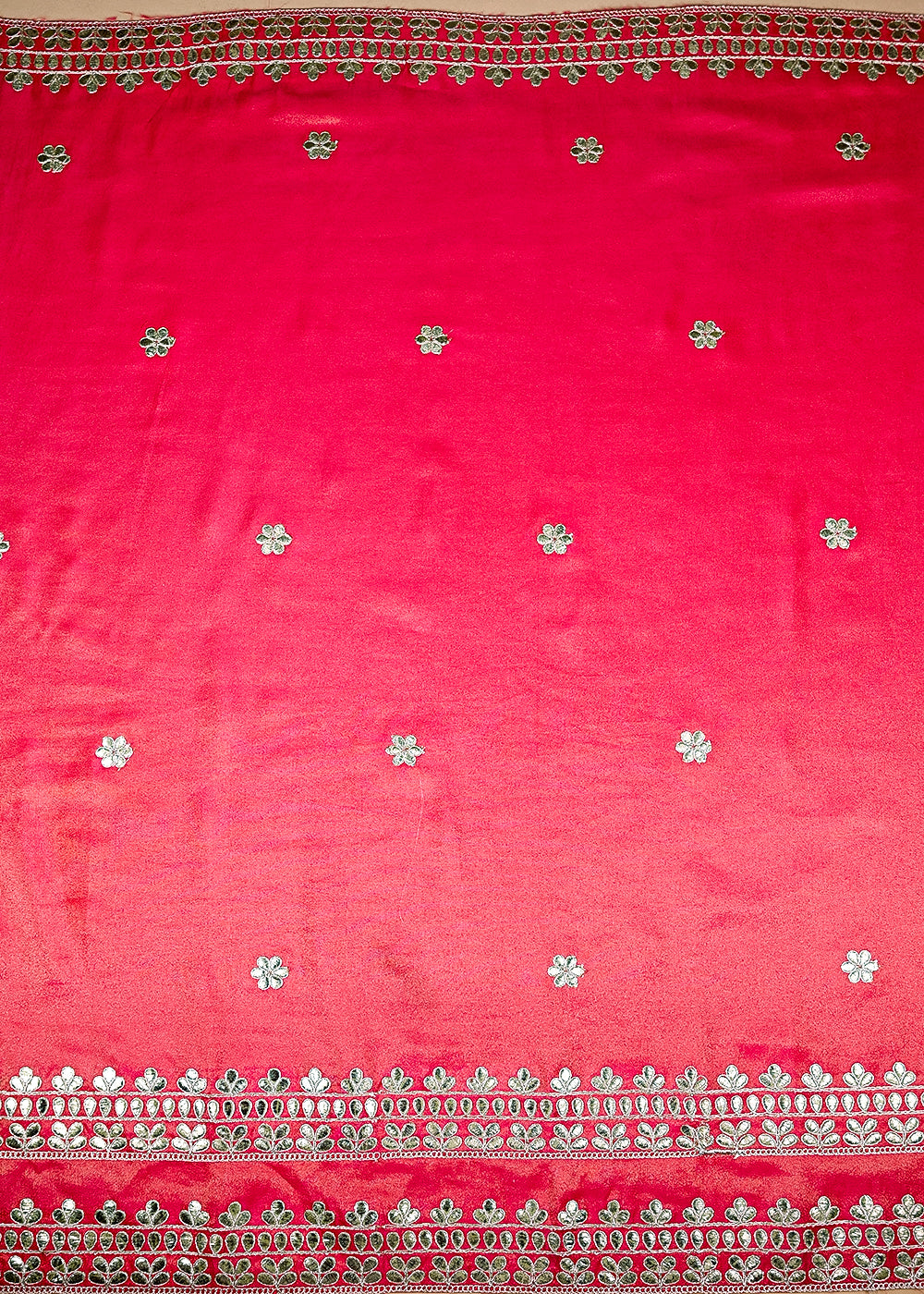 (Pre-Cut-2-MTR)-Rani-Pink-Tissue-Fabric-With-All-Over-Zari-And-Sequins-Work-With-Two-Side-Border-18898-design-view