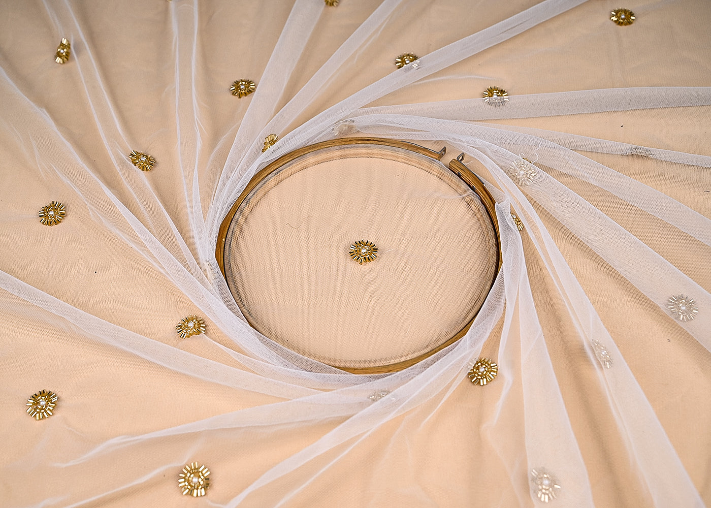 (Pre-Cut-3.5-MTR)-White-Net-Fabric-With-All-Over-Katdana-And-Bead-Work-18900