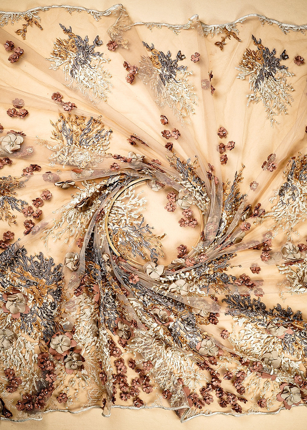 (Pre-Cut-1.6-MTR)-Golden-Net-Fabric-With-All-Over-Thread-Katdana-And-Bead-Work-18901