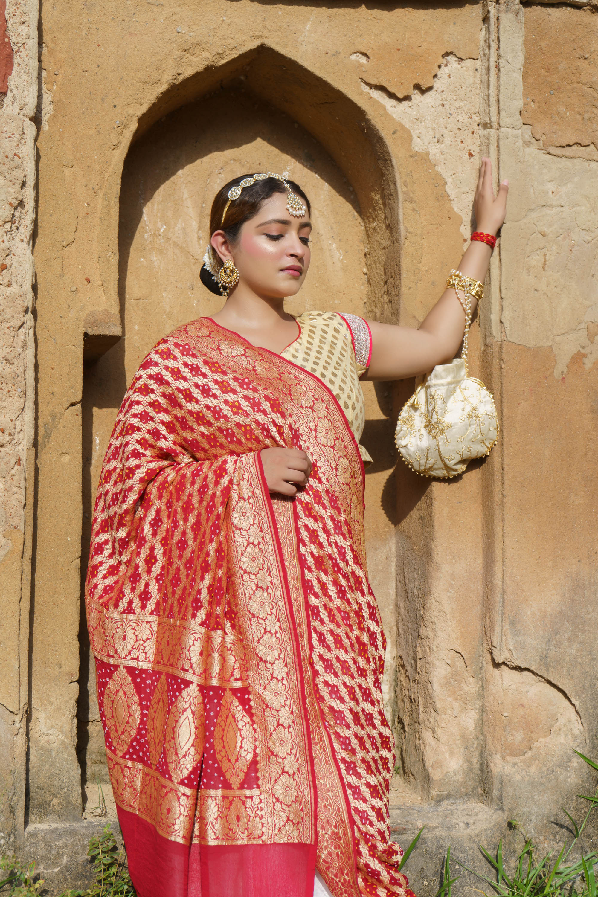 The Parampara - Maroon Pure Georgette Bandhani Handloom Dupatta 18908