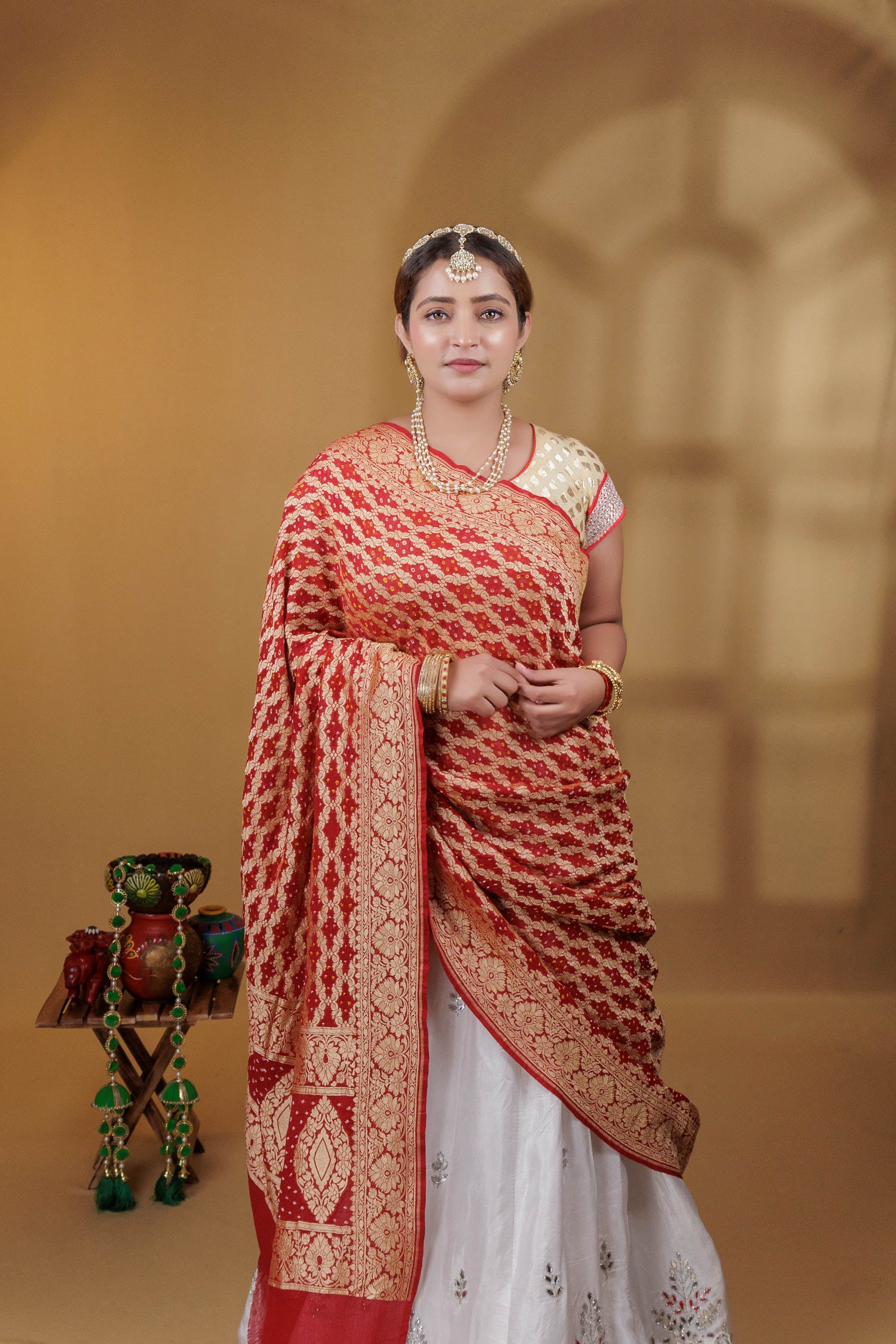 The Parampara - Maroon Pure Georgette Bandhani Handloom Dupatta 18908