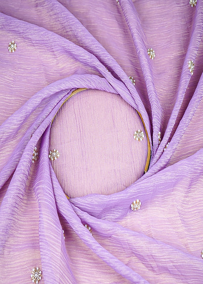 (Pre-Cut 1.6 MTR) Purple Crushed Tissue Fabric With All Over Katdana, Bead And Sequins Work 18913