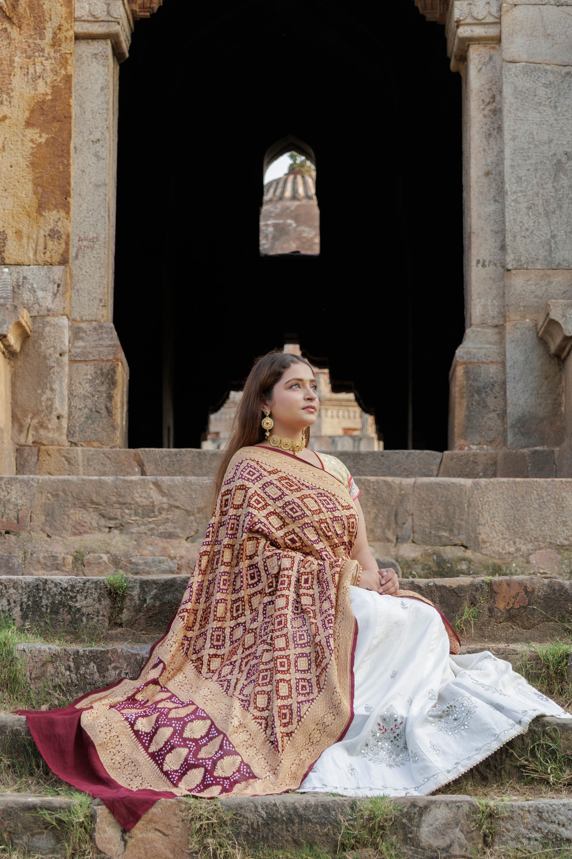 The Parampara - Wine Pure Georgette Bandhani Handloom Dupatta 18913