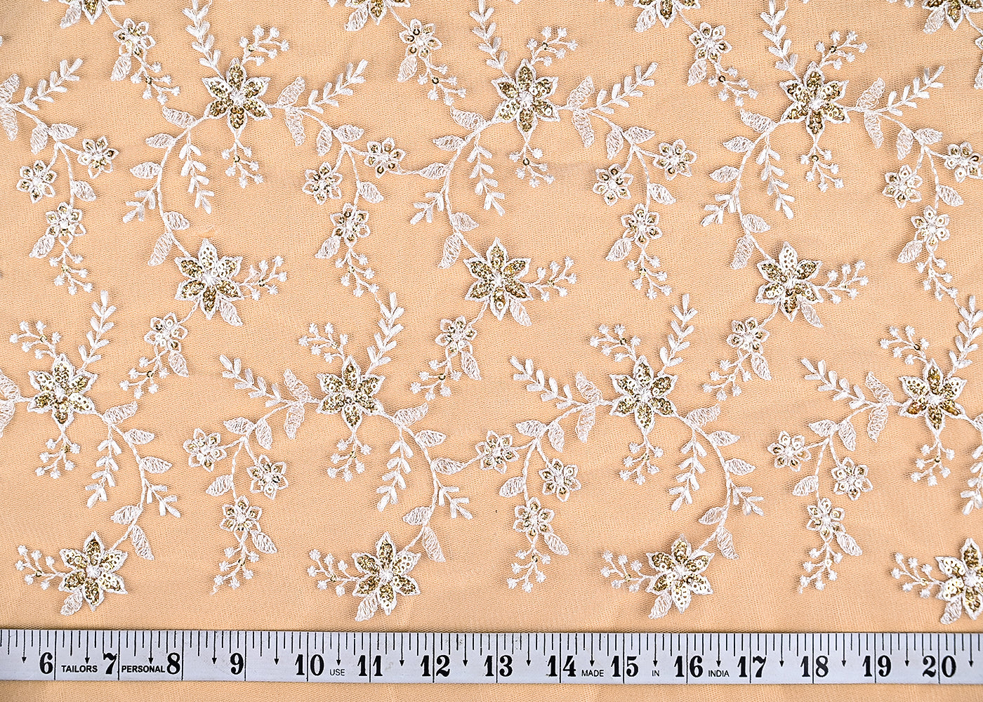 (Pre-Cut-1.45-MTR)-White-Net-Fabric-With-All-Over-Sequins-And-Thread-Work-18921-measurement-view