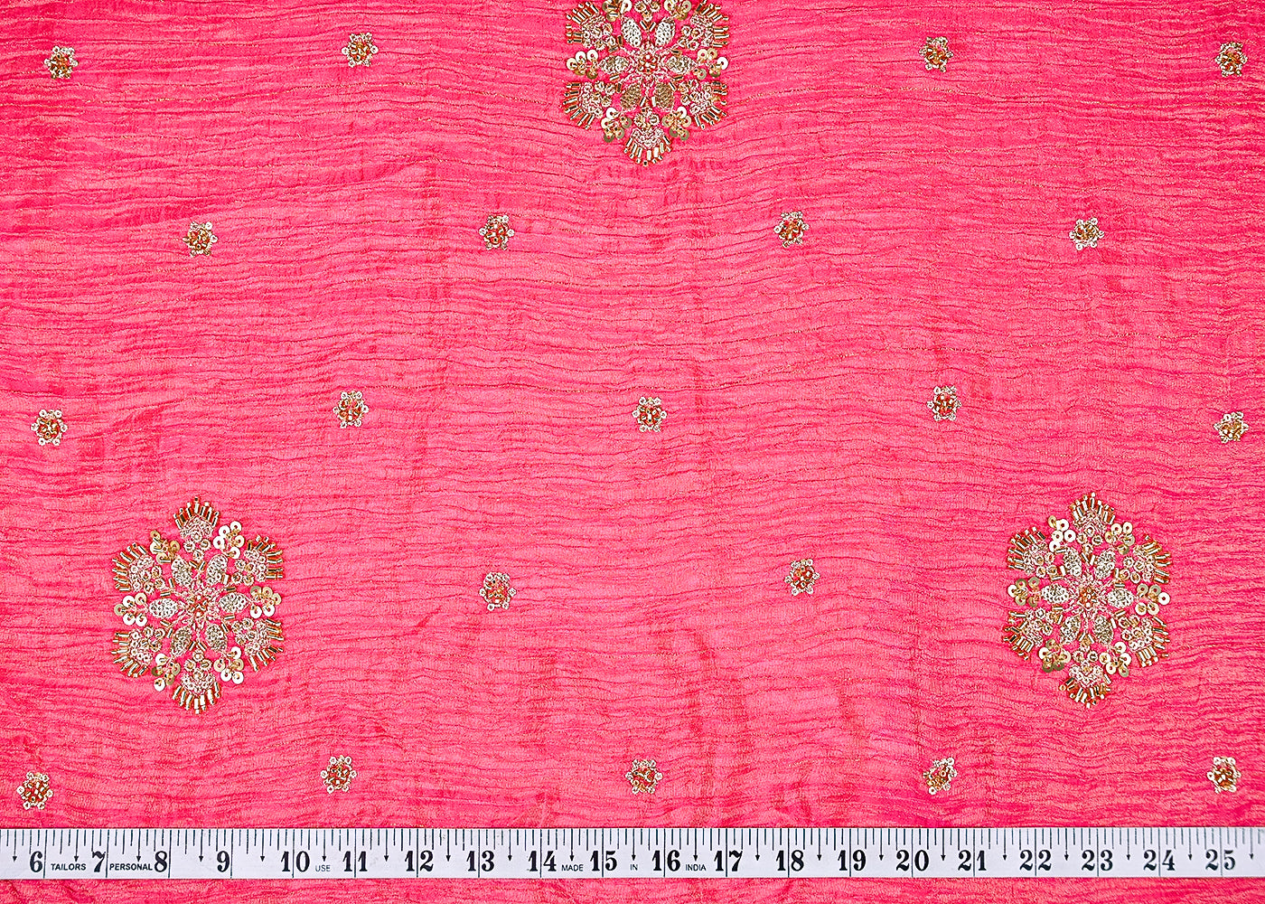 (Pre-Cut 2.5 MTR) Gajri Tissue Fabric With All Over Katdana And Sequins Work 18927