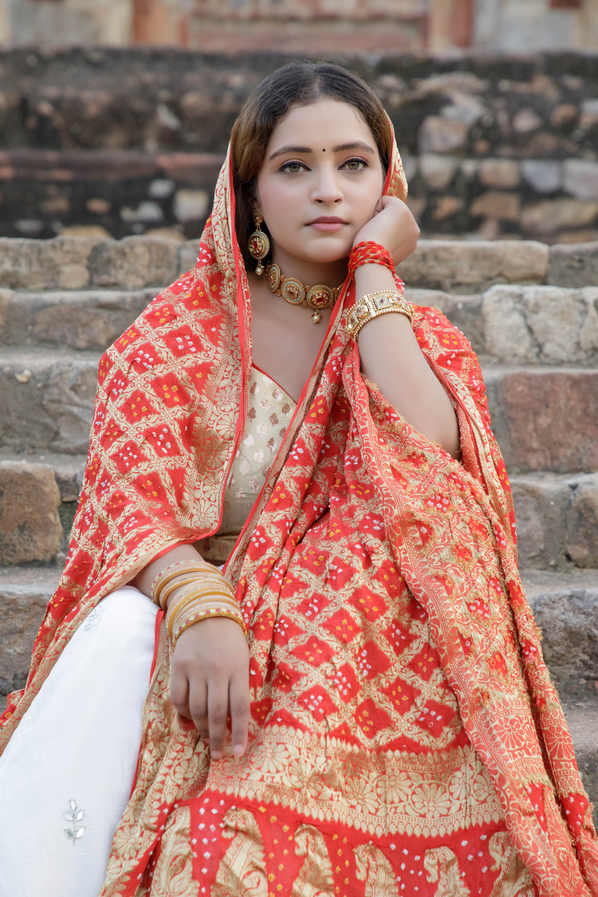 The Parampara - Rust Pure Georgette Bandhani Handloom Dupatta 18927